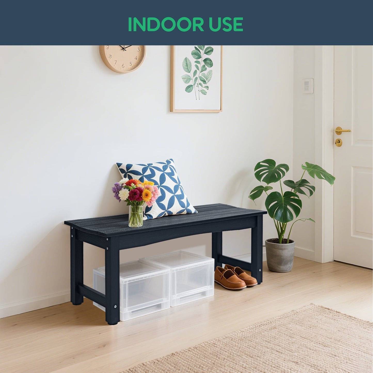 Bstjewey Outdoor 2-Person Patio Bench, Poly Lumber, Teak Wood Grain