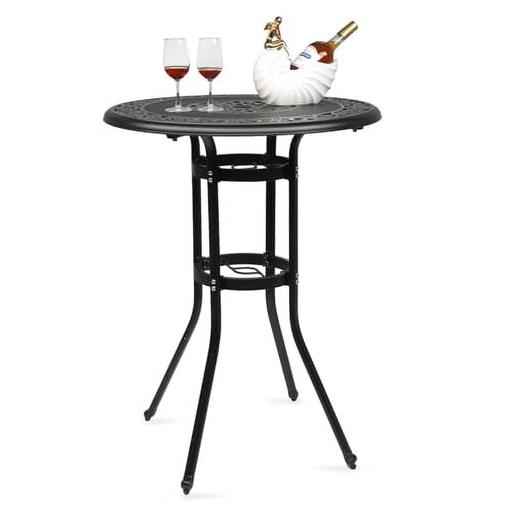 Cast Aluminum Outdoor Patio Bar Tables, Outdoor Frosted Surface Round Bar Height Bistro Table - 41"" Pub Height, Black