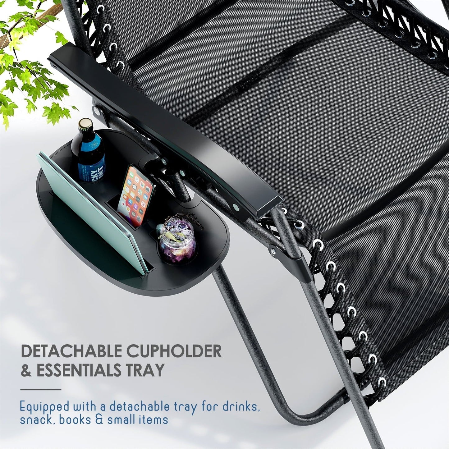 LammaLoe Zero Gravity Chair, Outdoor Lounge Chairs with Cup Holder, Black