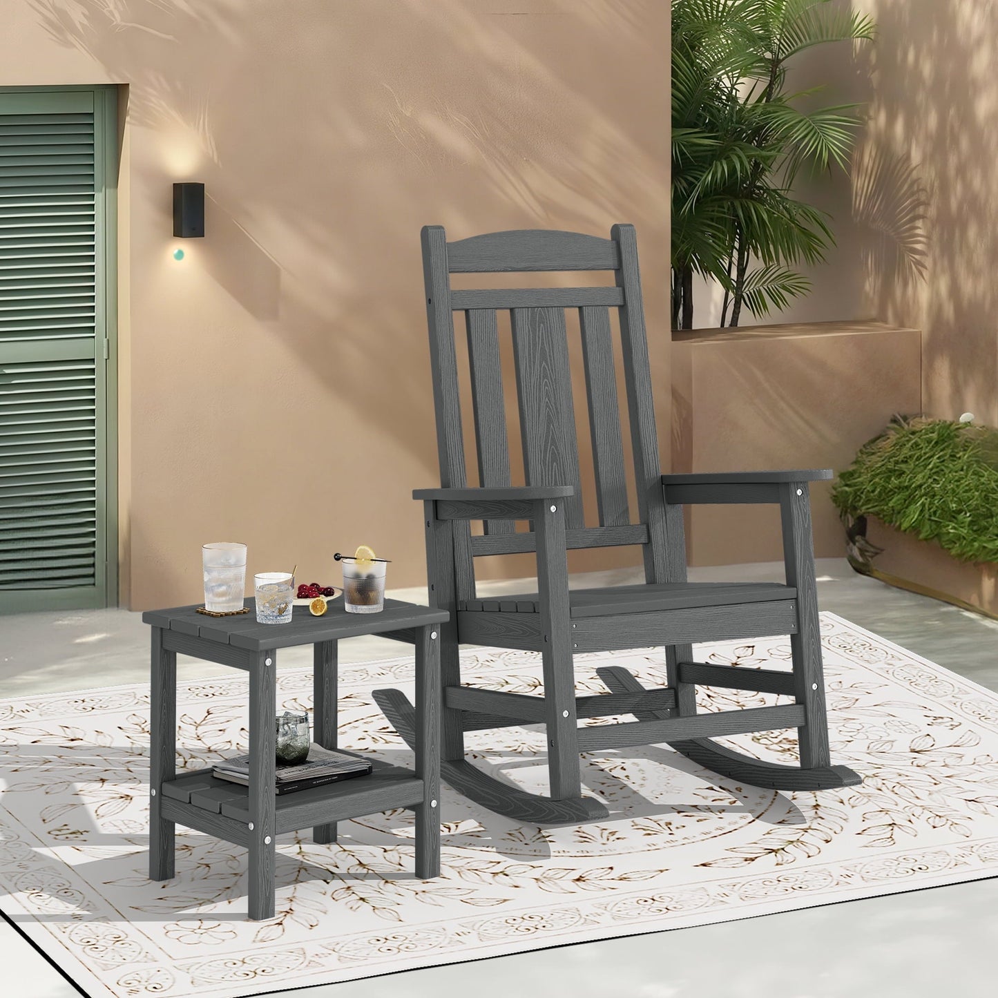 KINGYES 2-Tier Outdoor Side Table, HDPE All Weather Adirondack Small Patio Tables, For Garden Balcony Pool Indoor, Gray