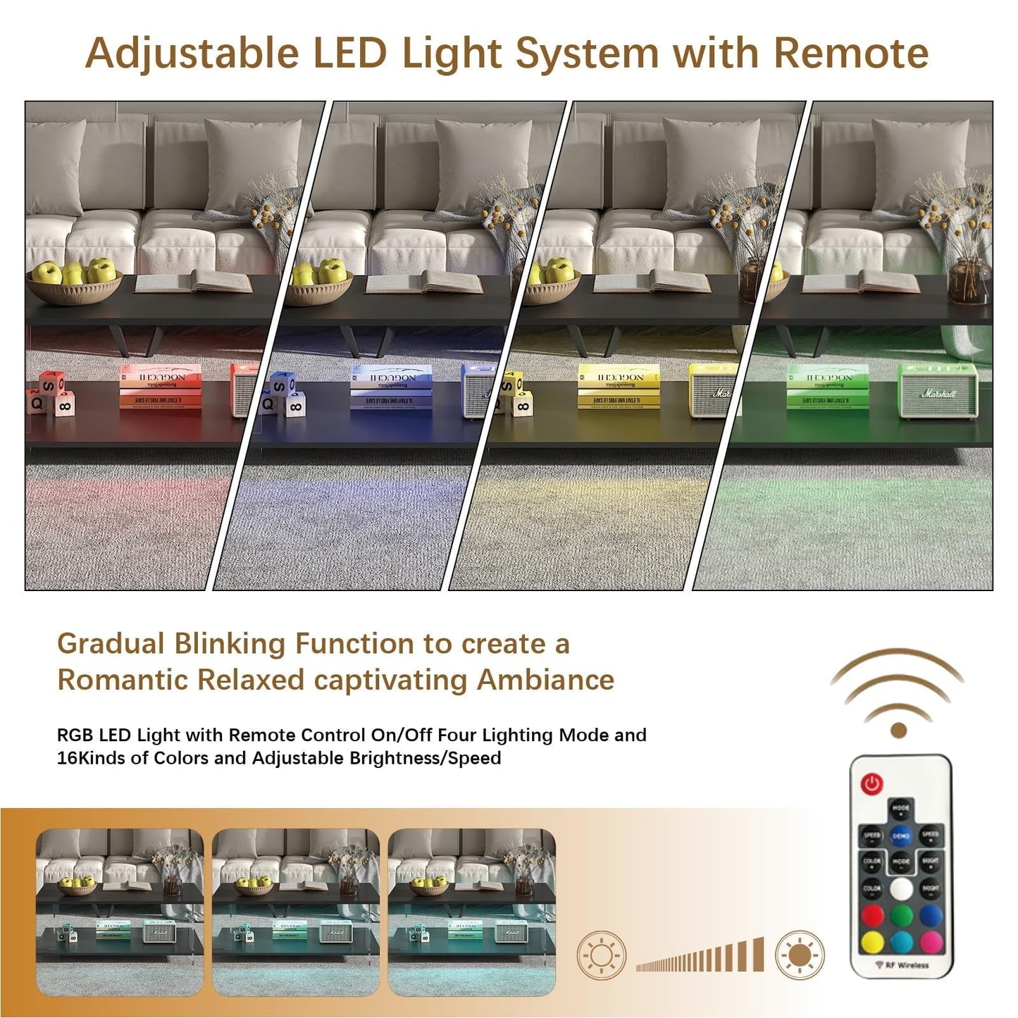 Hironpal 43" Acrylic Coffee Table with Black Wood Top, Minimalist Stylish Modern Rectangular Center Tables for Living Room, Led Living Room Table with Storage Shelf & Acrylic Frame for Small Space