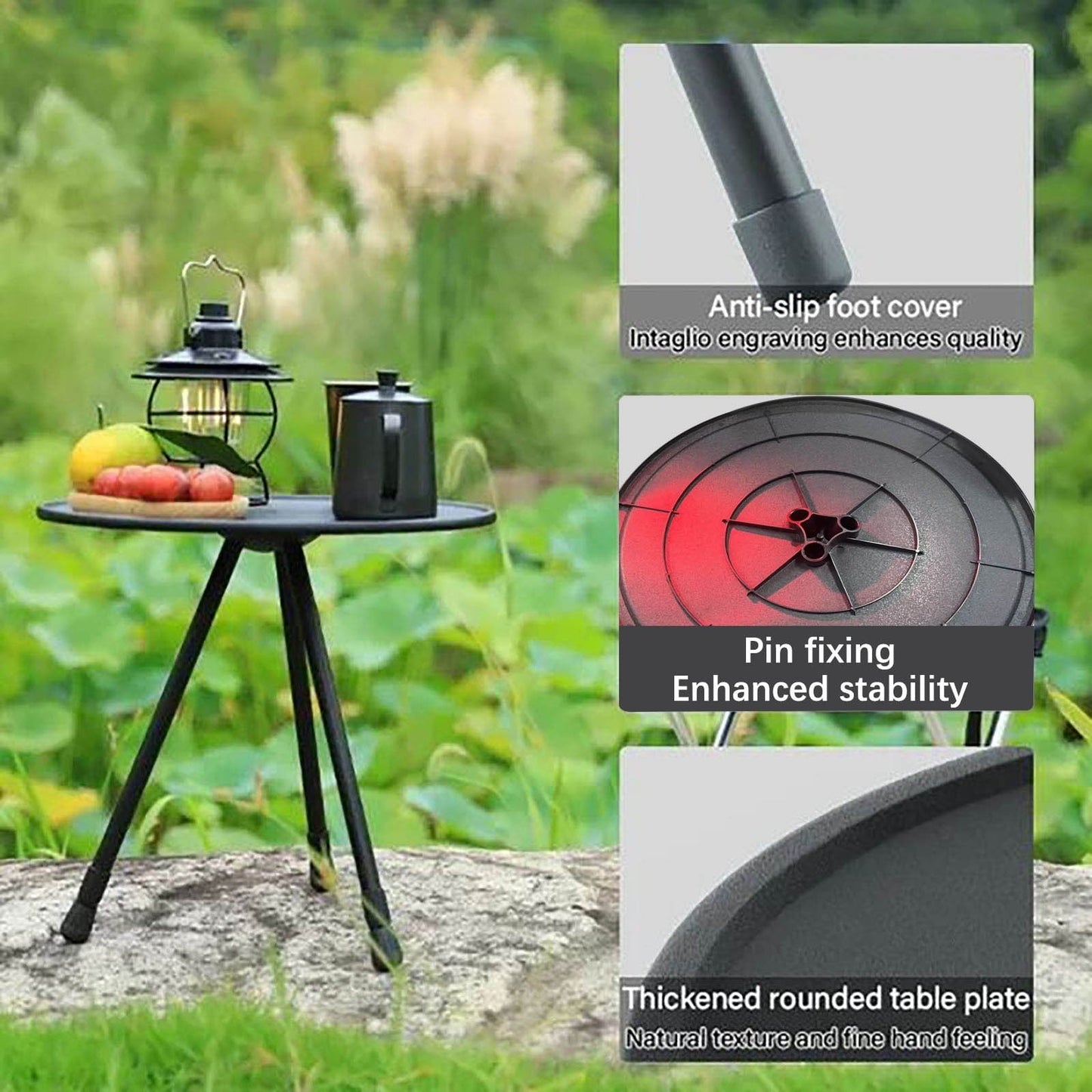 Kieccall Outdoor Folding Small Round Table Portable And Adjustable Camping Table Camping Equipment Picnic Double-layer With Light Rack Coffee Table