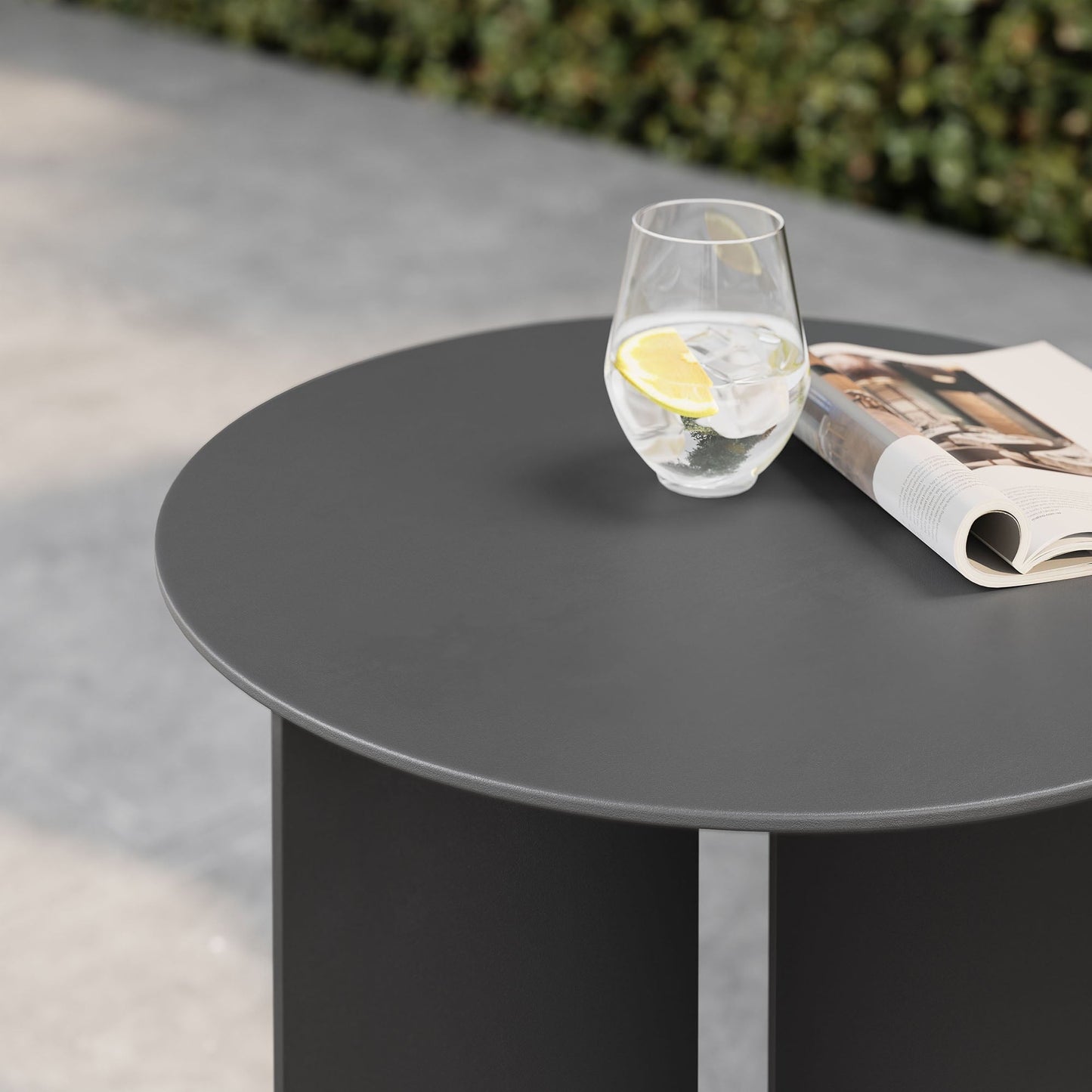 Coffee Side Table, Dark Gray, Aluminum, Outdoor Patio Balcony Cafe Bistro Garden Hospitality Restaurant, Modern Contemporary, HB37276