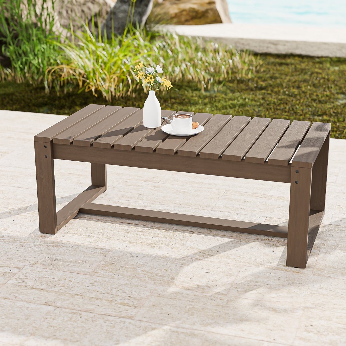 COOS BAY Modern Outdoor Patio Coffee Table, Natural Real Wood Cedar Table, All Weather Outdoor Rectangular Table