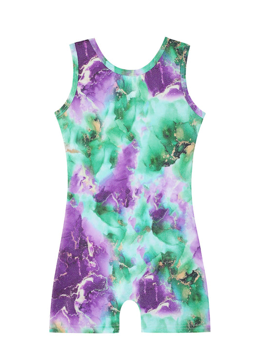 HOZIY girls gymnastics leotards 5t size 5-6 years kids toddlers biketard tumbling outfits green purple marble outfits unitard shiny