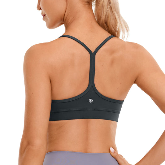 CRZ YOGA Butterluxe Womens Y Back Sports Bra - Padded Racerback Low impact Spaghetti Thin Strap Workout Yoga Bra Melanite X-Small