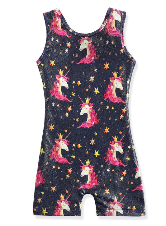 HOZIY Leotards for Girls Gymnastics With Shorts 7-8 Years Old Size 7/8 7 8 Unicorn Crown Sparkles Black Dark Blue