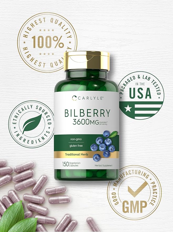 Carlyle Bilberry Extract Capsules | 3600mg | 150 Count | Vegetarian, Non-GMO, Gluten Free Fruit Supplement