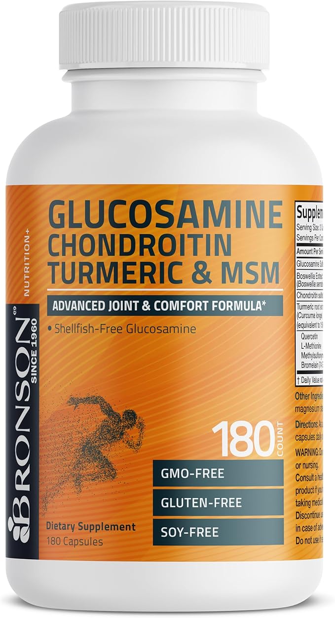 Bronson Glucosamine Chondroitin Turmeric & MSM Advanced Joint & Cartilage Formula, Supports Healthy Joints, Mobility & Cartilage - Non-GMO, 180 Capsules