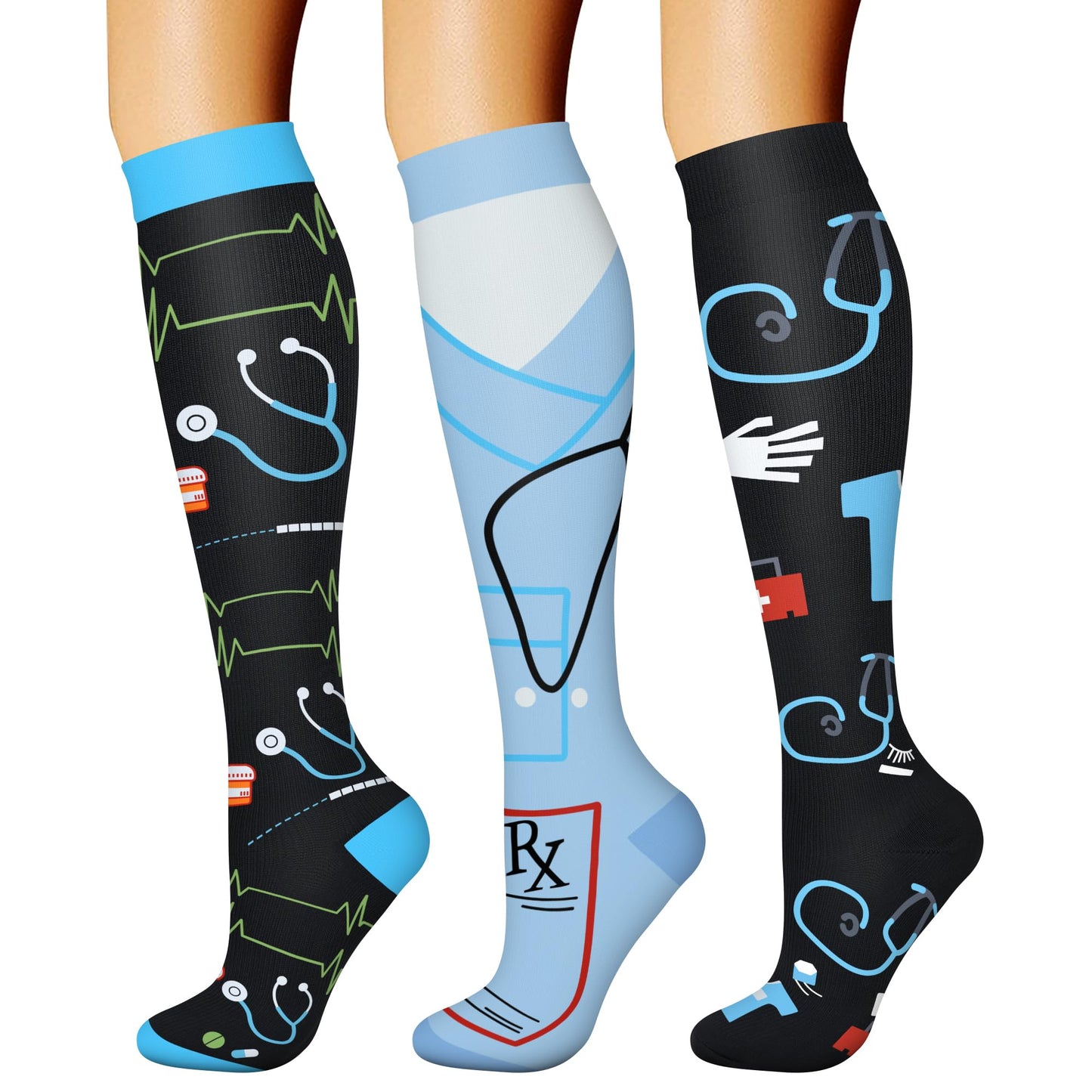 CHARMKING Compression Socks for Women & Men Circulation (3 Pairs) 15-20 mmHg is Best Athletic for Running, Flight Travel, Support, Cycling, Pregnant - Boost Performance, Durability (S/M, Multi 49)