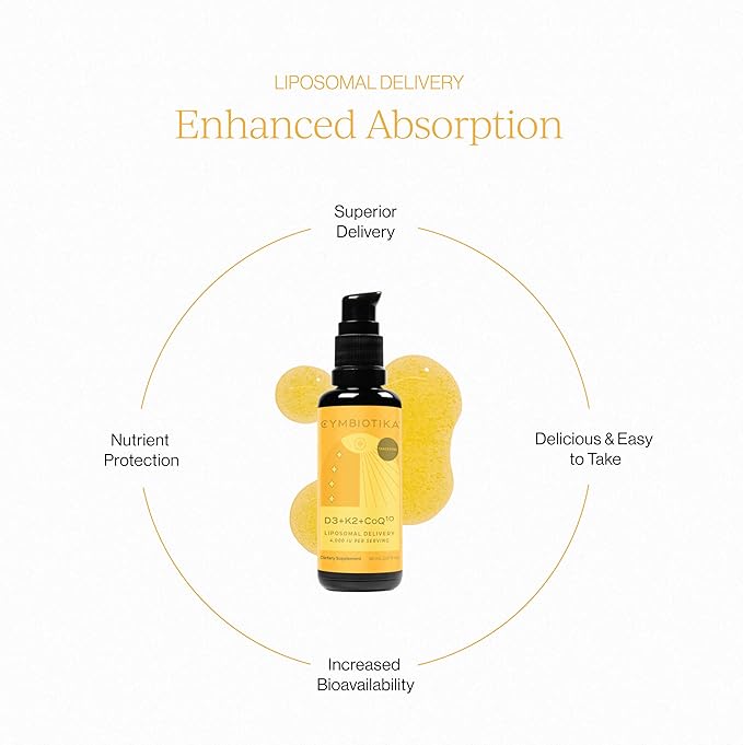 CYMBIOTIKA Vitamin D3 + K2 + CoQ10 Liquid, Vitamin D Supplement for Immune Support, Heart Health & Bone Health, Energy Booster, Liposomal Delivery, Vegan, Tangerine Flavor, 2pck (4.0 fl oz.)