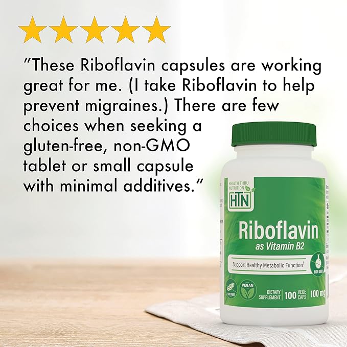Health Thru Nutrition Riboflavin 100mg Vitamin B2 100 Vegecaps | Supports Healthy Energy Metabolic Function & Nervous System | 3rd Party Tested | Non-GMO Soy & Gluten Free Hypoallergenic
