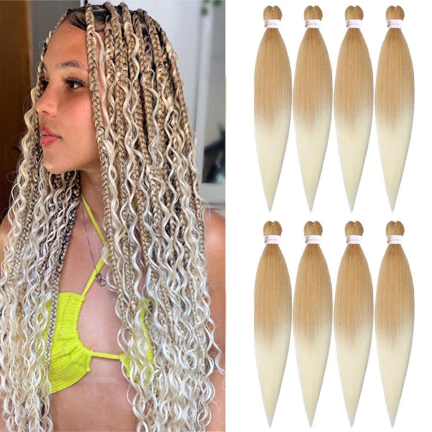Lbsiwi Pre Stretched Braiding Hair 26 Inch 8 Packs Ombre Braiding Hair EZ Hair Itch Free Crochet Twist Hair Hot Water Setting Professional Soft Yaki Texture Synthetic Hair Extensions(26 inch, 27/613#)