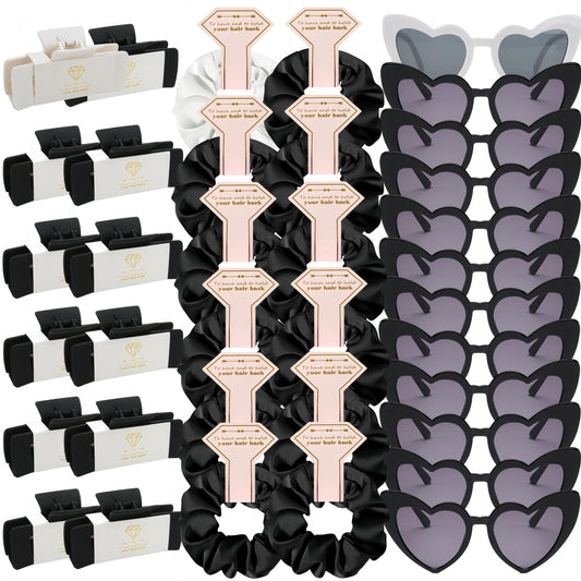 Bridesmaid Scrunchies Proposal Gifts 4.1inch square Hair Claws Bachelorette Hair Clip heart sunglasses Girls gift for Wedding Party Favors (36pcs White&Black)