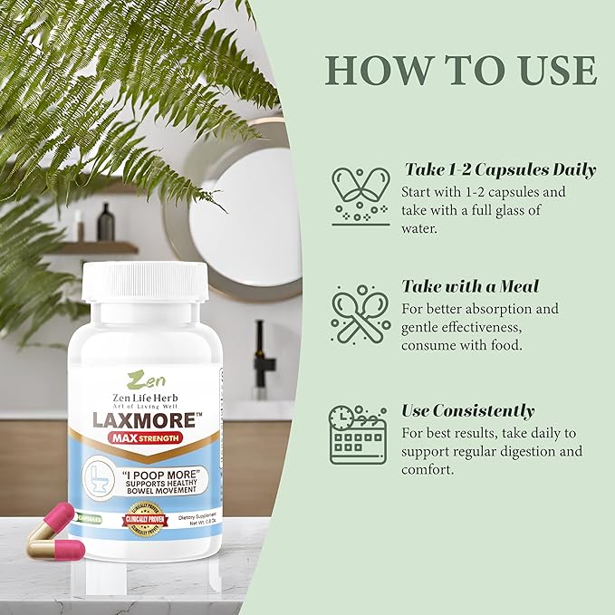 LAXMORE I Poop More Max Strength 100% Natural Plant-Based Supplement (60 Capsules)