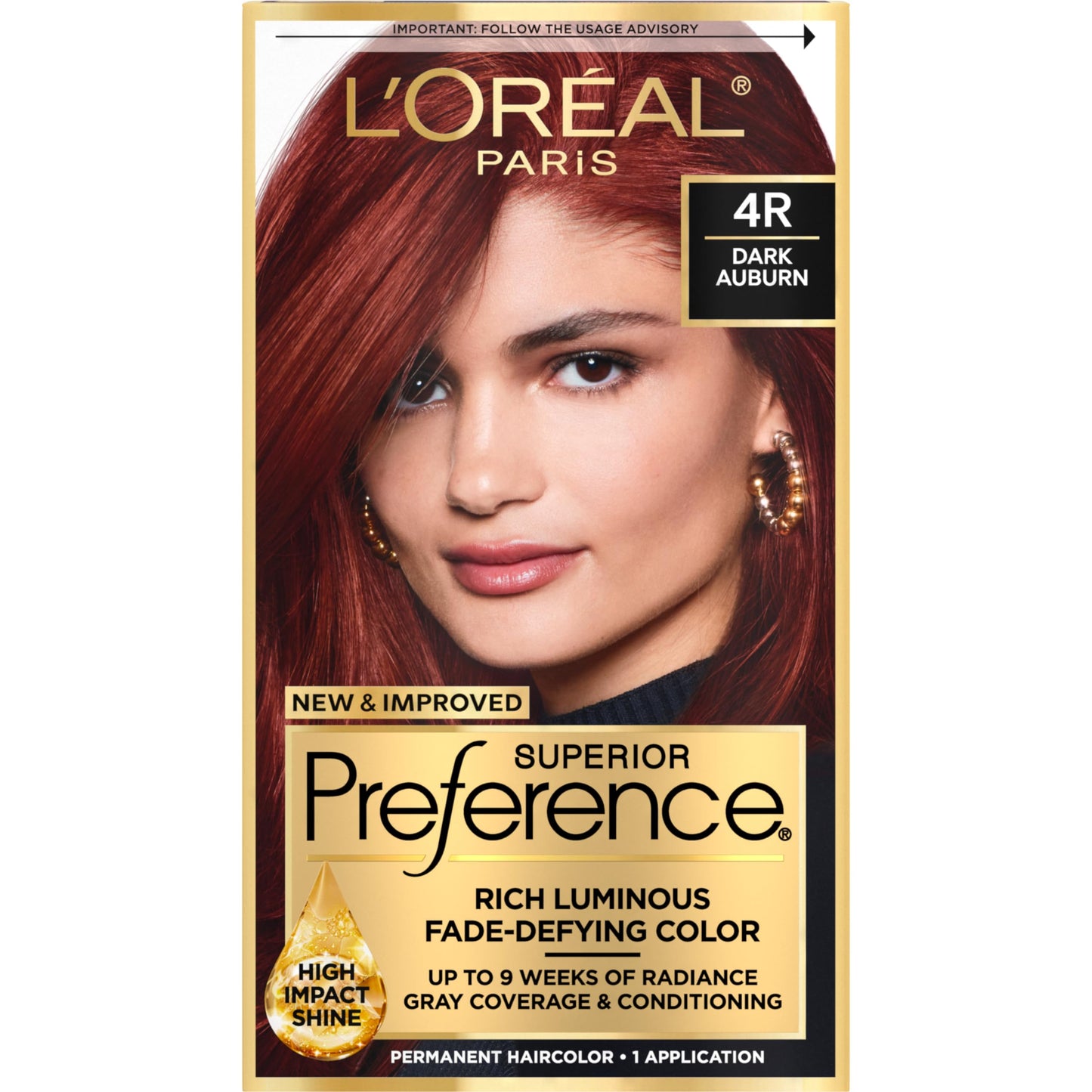 L'Oreal Paris Superior Preference Fade-Defying + Shine Permanent Hair Color, 4R Dark Auburn, Pack of 1, Hair Dye