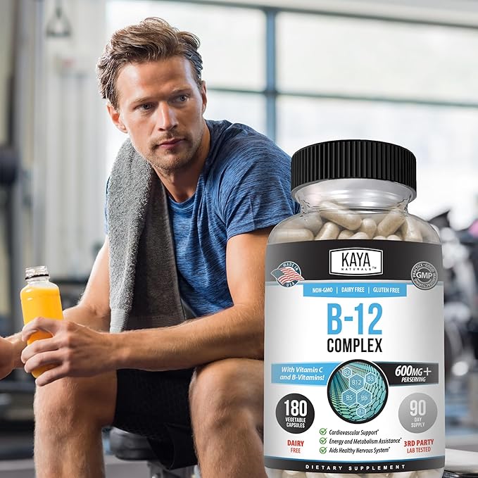 Kaya Naturals B-12 Complex | Multivitamin Supplement for Women & Men | Energy and Metabolism Booster | Vitamin Supplement with Biotin, Choline, Inositol, Folate, and Vitamin C – 180 Count