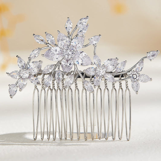 AW BRIDAL Cubic Zirconia Wedding Hair Comb - Silver - All Hair Types - Brides, Bridesmaids, Women