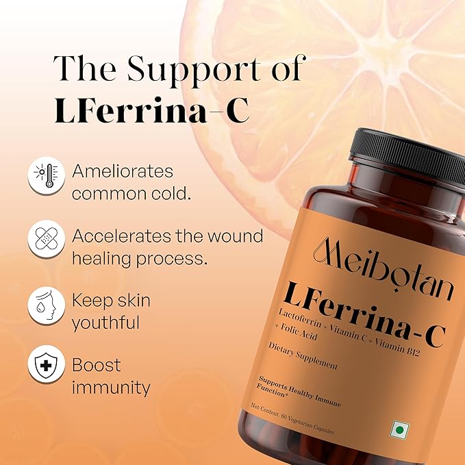 lactoferrin Supplement with Vitamin C for Men & Women Reduces Oxidative Stress,Antioxidants,Strengthens Immunity,Protects Against Infections- 60 Veg Capsules