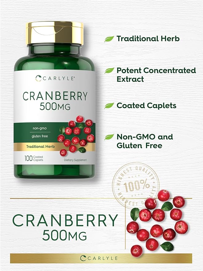 Carlyle Cranberry Pills | 500mg | 100 Caplets | Non-GMO, Gluten Free Supplement for Women & Men