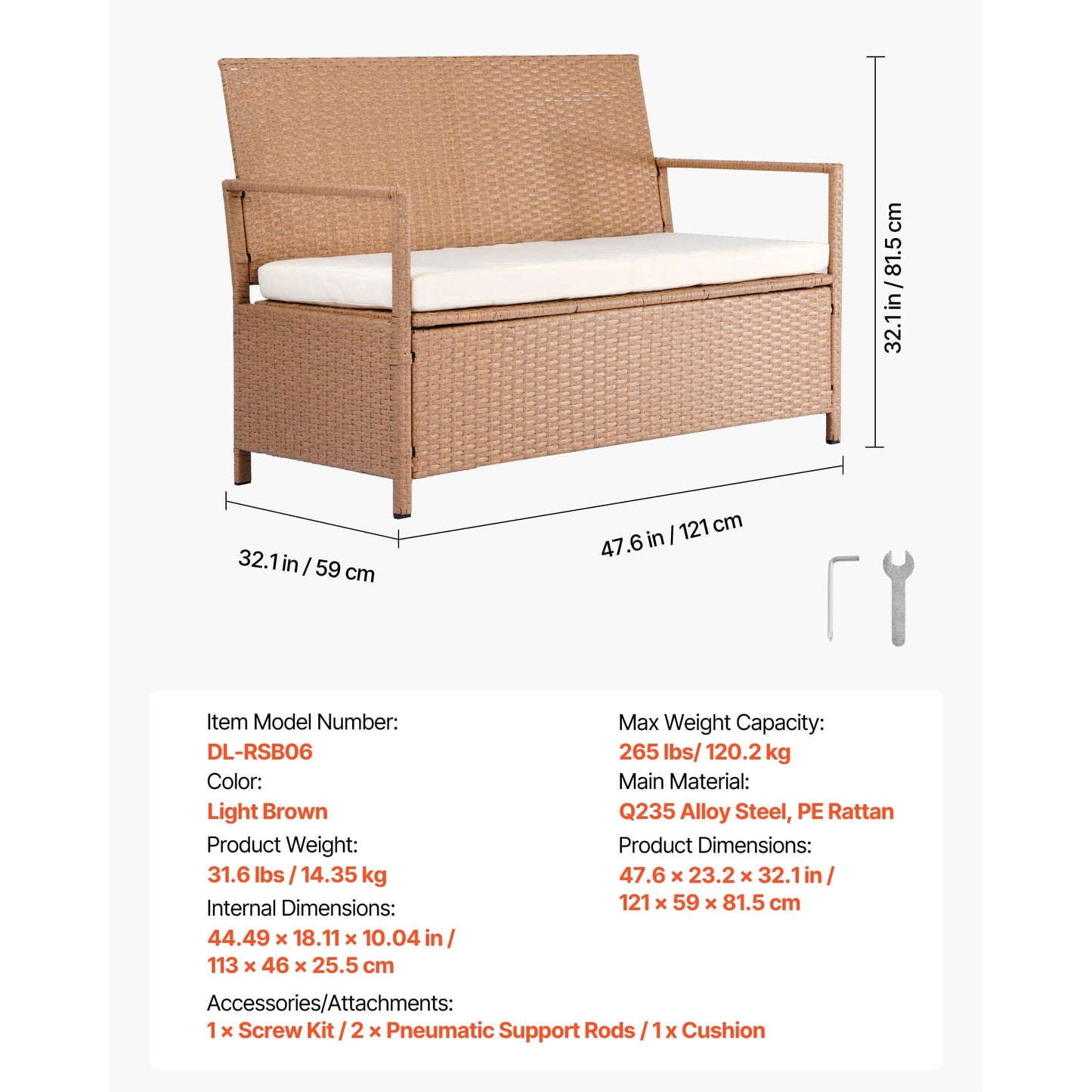 KFFKFF Outdoor Storage Bench, 2-Person PE Rattan Deck Box with Cushion, 70-Gallon Capacity, Supports up to 265 lbs, Weather-Resistant Seating for Patio, Garden, Balcony, or Yard