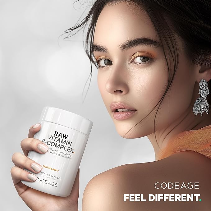 Codeage Raw Vitamin B-Complex Supplement - Essential B Vitamins with Probiotics, Digestive Enzymes, Fruits & Vegetables - 2-Month Supply - Methylfolate - Biotin - Vitamin B12 - Non-GMO - 60 Capsules