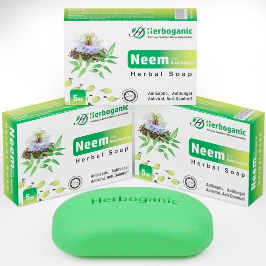 HERBOGANIC Neem and Black seed Herbal Soap | Pack of 3 of 5oz soap Bar | Natural Bar Soap for Face and Body | Hydrating and Nourishing | Suitable for Men and Women