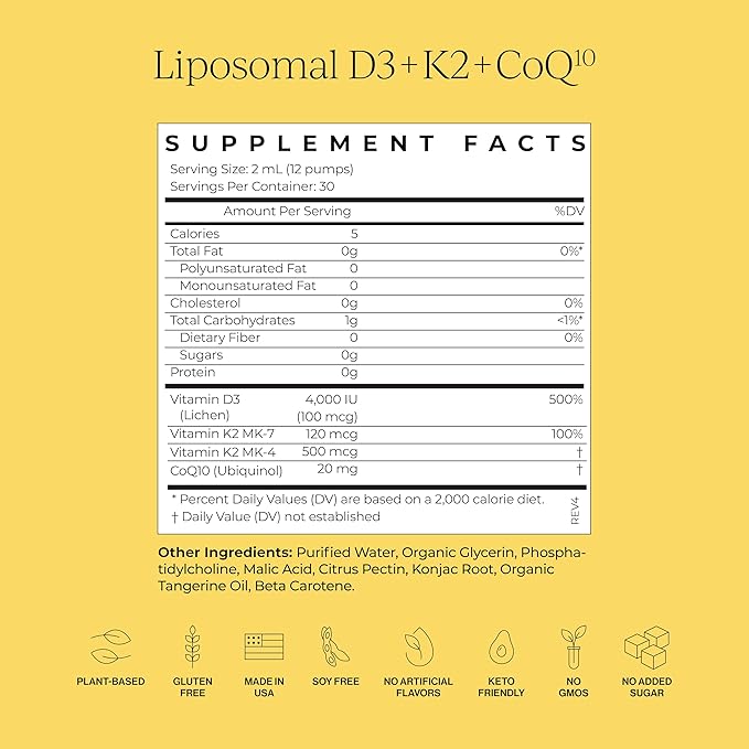 CYMBIOTIKA Vitamin D3 + K2 + CoQ10 Liquid, Vitamin D Supplement for Immune Support, Heart Health & Bone Health, Energy Booster, Liposomal Delivery, Vegan, Tangerine Flavor, 2pck (4.0 fl oz.)