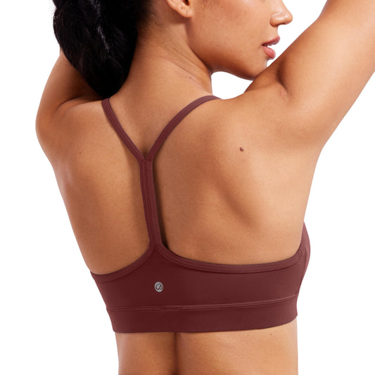 CRZ YOGA Butterluxe Womens Y Back Sports Bra - Padded Racerback Low impact Spaghetti Thin Strap Workout Yoga Bra Noctilucence Red X-Small