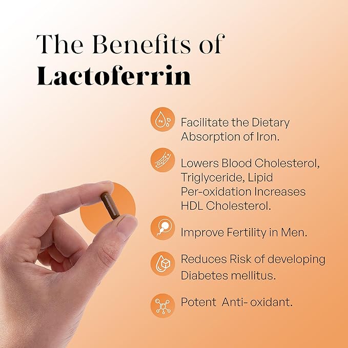 lactoferrin Supplement with Vitamin C for Men & Women Reduces Oxidative Stress,Antioxidants,Strengthens Immunity,Protects Against Infections- 60 Veg Capsules