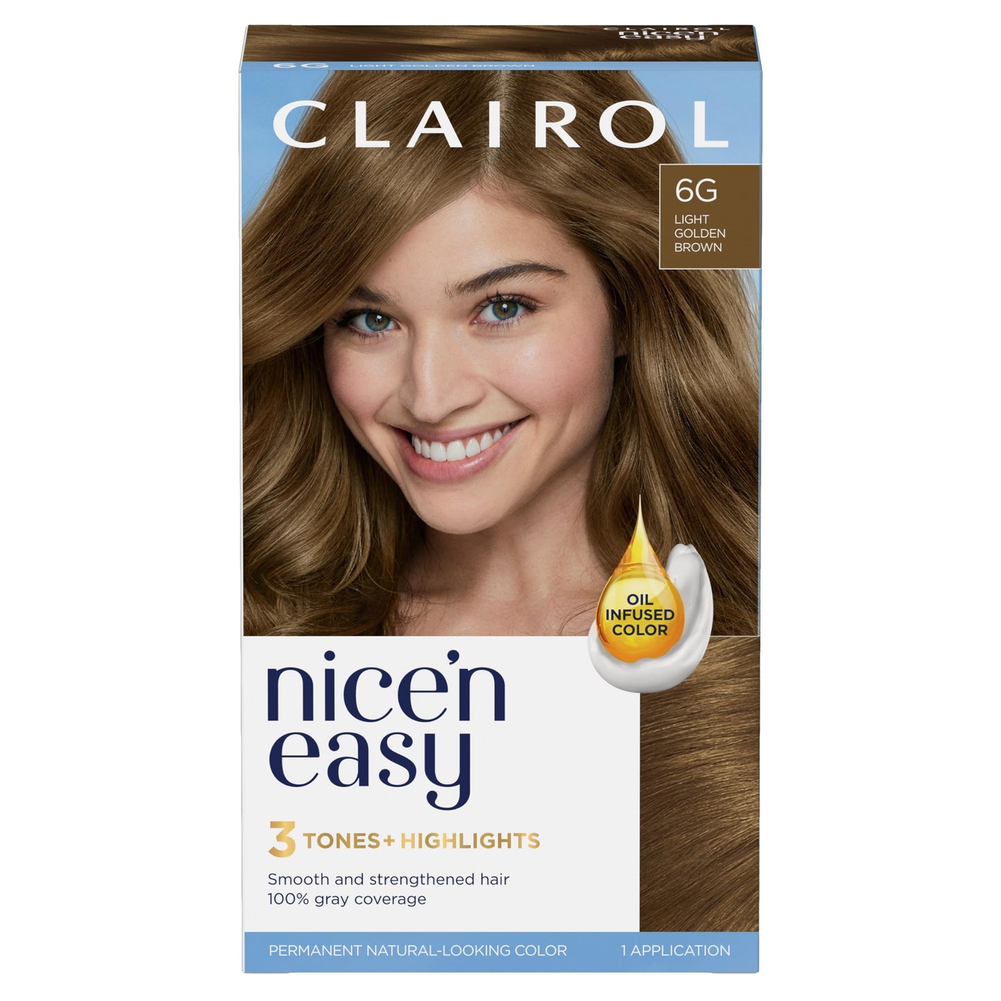 Clairol Nice'n Easy Permanent Hair Dye, 6G Light Golden Brown Hair Color, Pack of 1