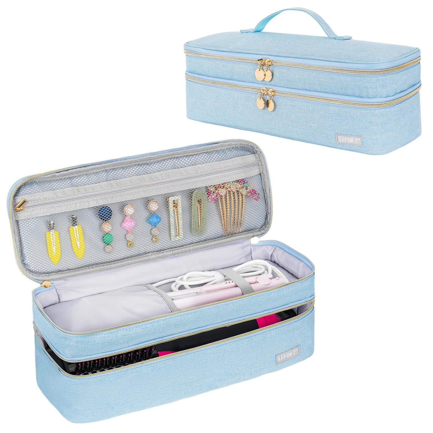 LEFOR·Z Travel Carrying Case Compatible with Revlon One-Step/Lange Hair Dryer Brush/Volumizer/Styler/Hot Tools,Portable Storage Organizer Bag Compatible with Shark FlexStyle/Dyson Airwrap Styler,Blue