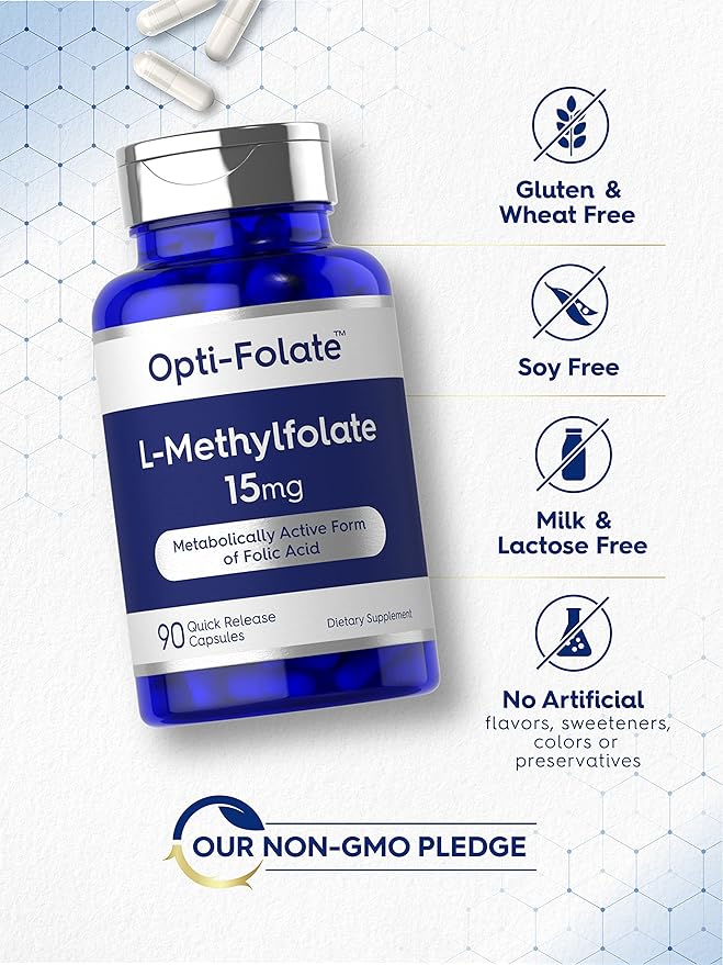 Carlyle L Methylfolate 15mg | 90 Capsules | Max Potency | Optimized and Activated | Non-GMO, Gluten Free | Methyl Folate, 5-MTHF | by Opti-Folate