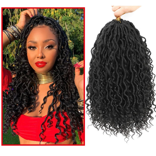 8 Packs Curly Faux Locs Crochet Hair, 14 Inch Goddess Locs Crochet Hair, Hippie Locs Braids Hair Extensions (14Inch, 8Packs, 1B)