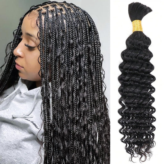 Human Braiding Hair Deep Wave Bulk Human Hair for Braiding 1 Bundle No Weft 10A Brazilian Virgin Curly Human Hair Extensions for Boho Braids Wet and Wavy Human Hair Braiding Hair 50g(20 inch)