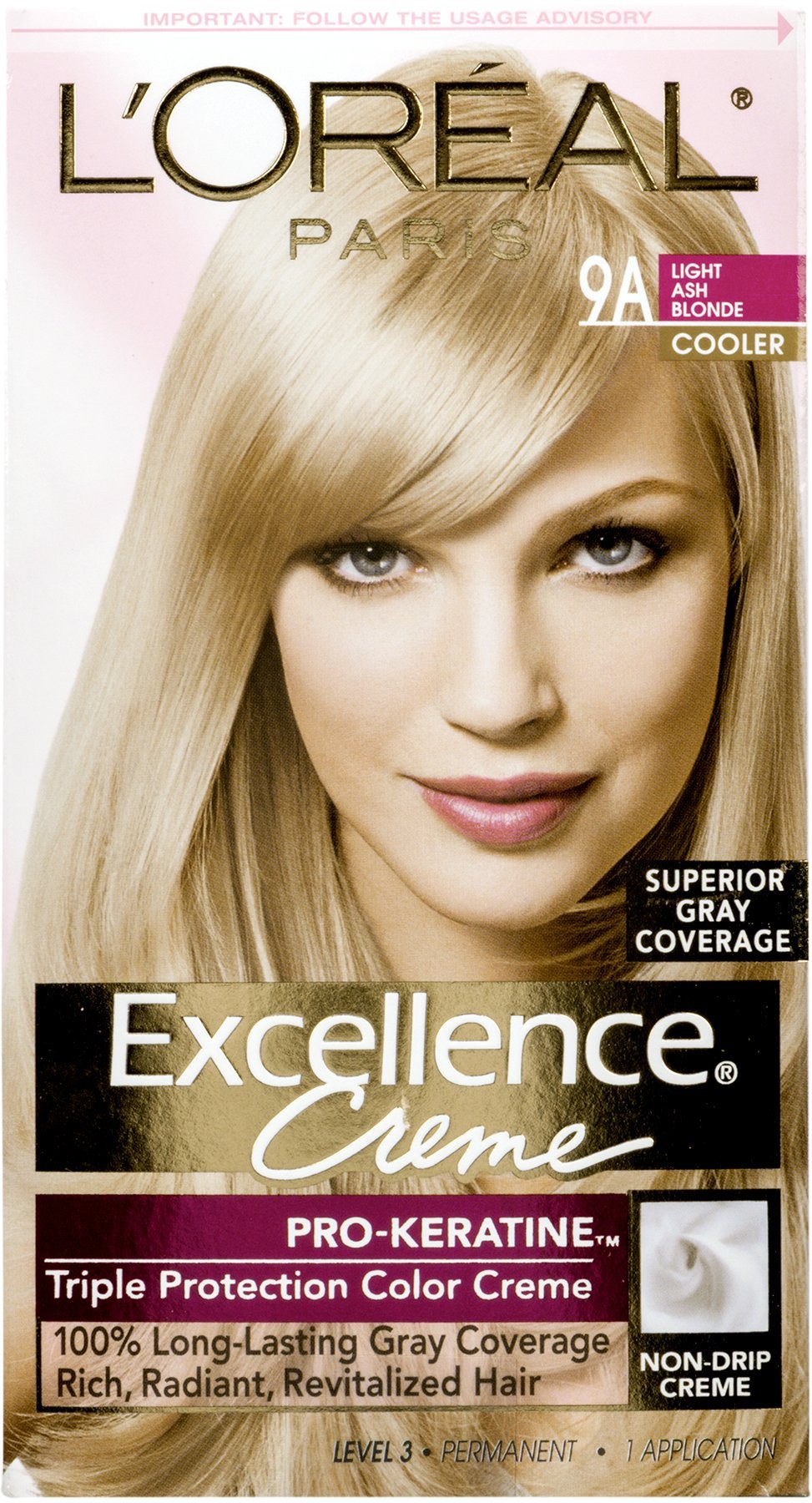 L'Oreal Paris Excellence Creme Haircolor, Light Ash Blonde [9A] (Cooler) 1 ea (Pack of 4)