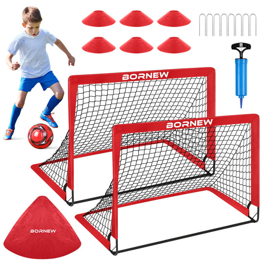Kids Soccer Goal for Backyard Set - 2 Set 4X3 ft Toddler Soccer Nets Training Equipment, Soccer Ball, Pop Up Portable Soccer Set for Kids and Youth Games and Training Goals