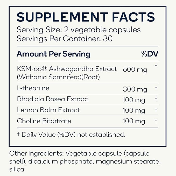 Calm - Natural Stress Relief & Mood Support Supplement - Ashwagandha, Lemon Balm, L-Theanine - 60 Vegan Capsules (Calm)