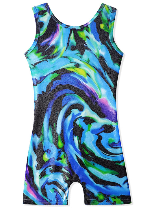 HOZIY Gymnastics biketards for girls kids leo turquoise green oil swirl painting toddlers leotards with shorts 5t apparel clothing clothes 5t size 5-6x hot pink colorful multicolored sparkly