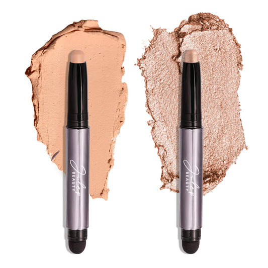 Julep Eyeshadow 101 Crème-to-Powder Waterproof Eyeshadow Stick Duo – Long-Lasting, Crease-Proof, Easy Apply with Built-in Smudger - Desert & Champagne