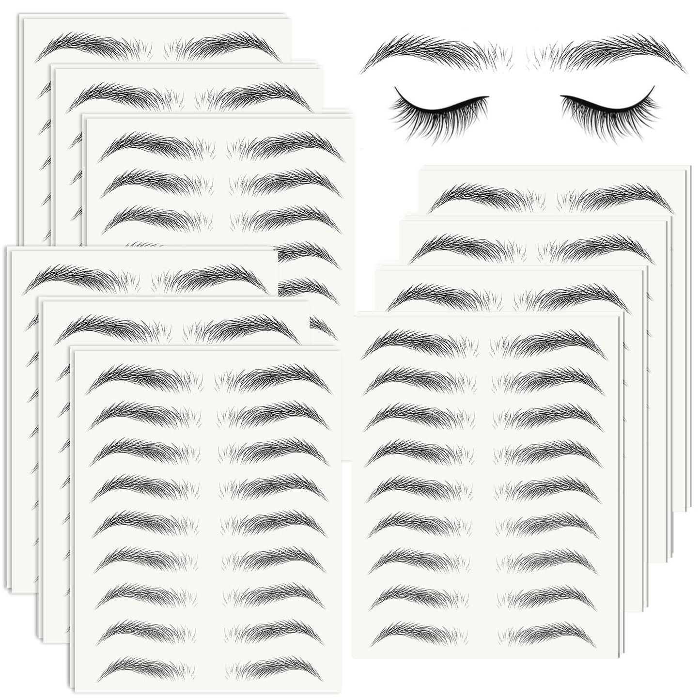 20 Sheets 180 Pairs Eyebrow Tattoo Sticker Waterproof 4D Hair-Like Natural Fake Tattoo Eyebrows Transfers Stickers Peel Off Brows Grooming Shaping Makeup Sticker for Women Girls,Black