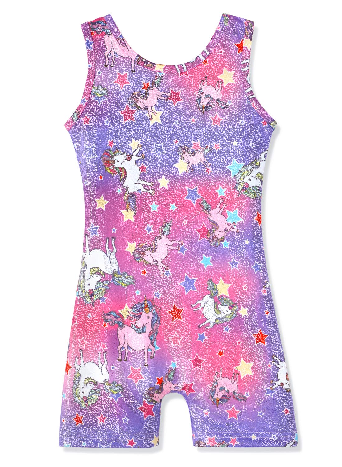 Leotards 4t for Girls Gymnastics 5t 5-6 Biketards for Kids Dance Unicorn Rainbow Stars Purple Pink Sparkles Shiny Biketard