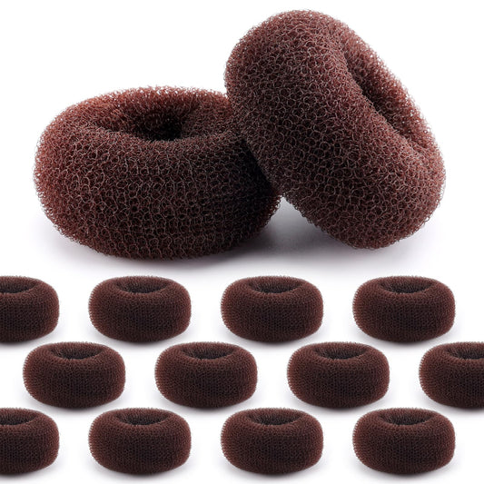 HOFASON Hair Bun Maker Donut 12 Pcs, Medium Sock Bun Doughnuts for Ballet Style Buns, Long Hair Accessories Bulk Ring Shaper for Women and Girls (Size M / 2.75 Inch, Brown)