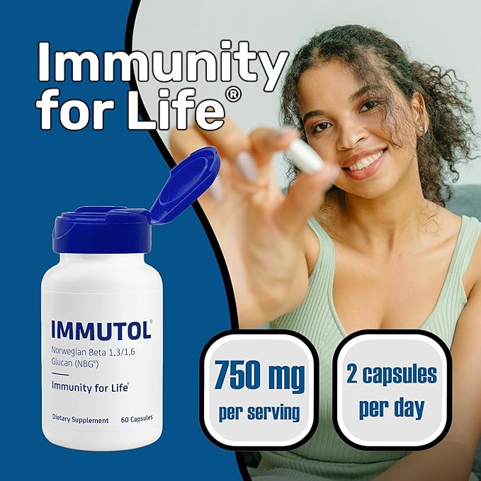 Immutol Immune Support Supplement with 750mg of Beta Glucan 1,3 1,6 - Natural Ingredients, High Potency to Boost Immunity and Overall Wellness, 60 Capsules (60)