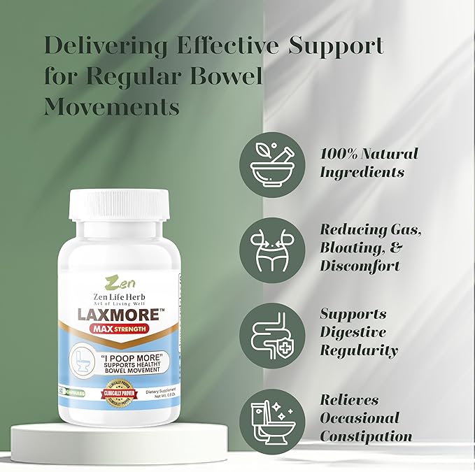 LAXMORE I Poop More Max Strength 100% Natural Plant-Based Supplement (60 Capsules)