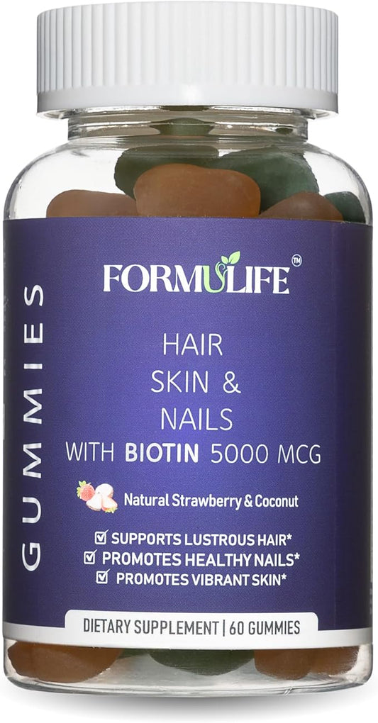 Hair Skin and Nails Gummies - Supports Healthy Hair, for Men & Women, Vegan Biotin Vitamins, Hair Growth, Stronger Nails, Healthy Skin, Made in USA, 60 Count