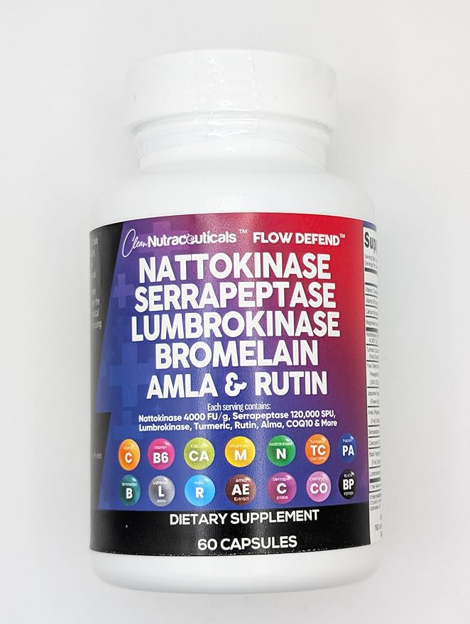Clean Nutraceuticals Nattokinase 4000 FU Serrapeptase 120000 SPU Lumbrokinase Enzyme Supplement with Bromelain Papain Papaya Enzymes Rutin Extract Amla Magnesium Vitamin B6 & VIT C Capsules - 5Pack