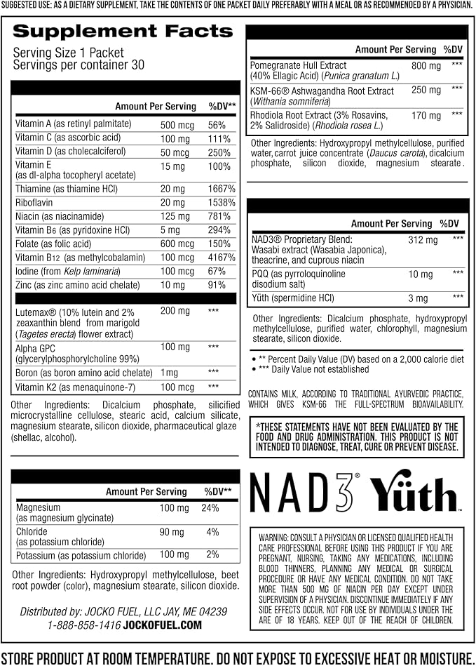 Jocko Fuel TIME WAR - Multivitamin for Men & Women. NAD Supplement for Healthy Aging, Heart, Bone, & Eye Health. Essential Vitamins and Minerals, Supports Stress Relief + Energy Levels - 30 Day Supply