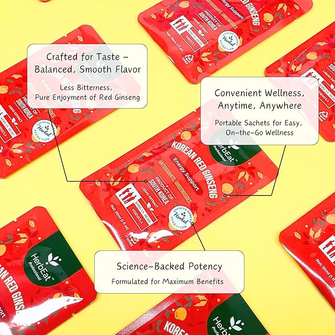 Korean Red Ginseng Prime Extract with 11mg Ginsenosides - Boost Energy, Memory & Immunity, 6-Year-Old Ginseng Drink for Circulation & Skin -5 Pouches (30mL*5)