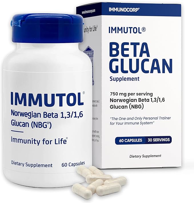 Immutol Immune Support Supplement with 750mg of Beta Glucan 1,3 1,6 - Natural Ingredients, High Potency to Boost Immunity and Overall Wellness, 60 Capsules (60)